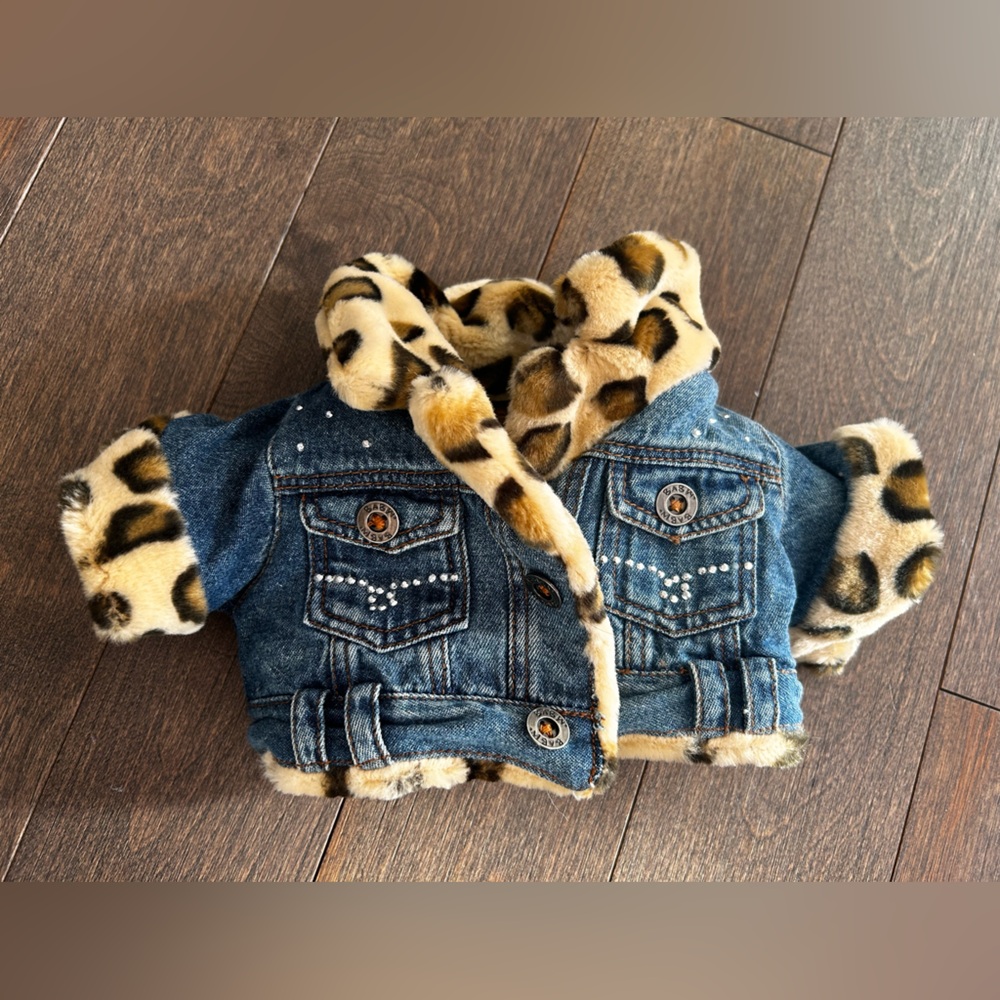 Build-A-Bear reversible Denim Jacket with Leopard Print‎